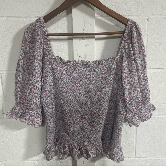 Gap Floral Print Ruched Square-Neck Top Sz XL - Picture 4 of 5